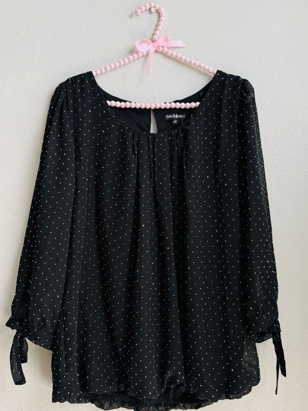 Sara Michelle Black Polka Dot Long Sleeve Blouse